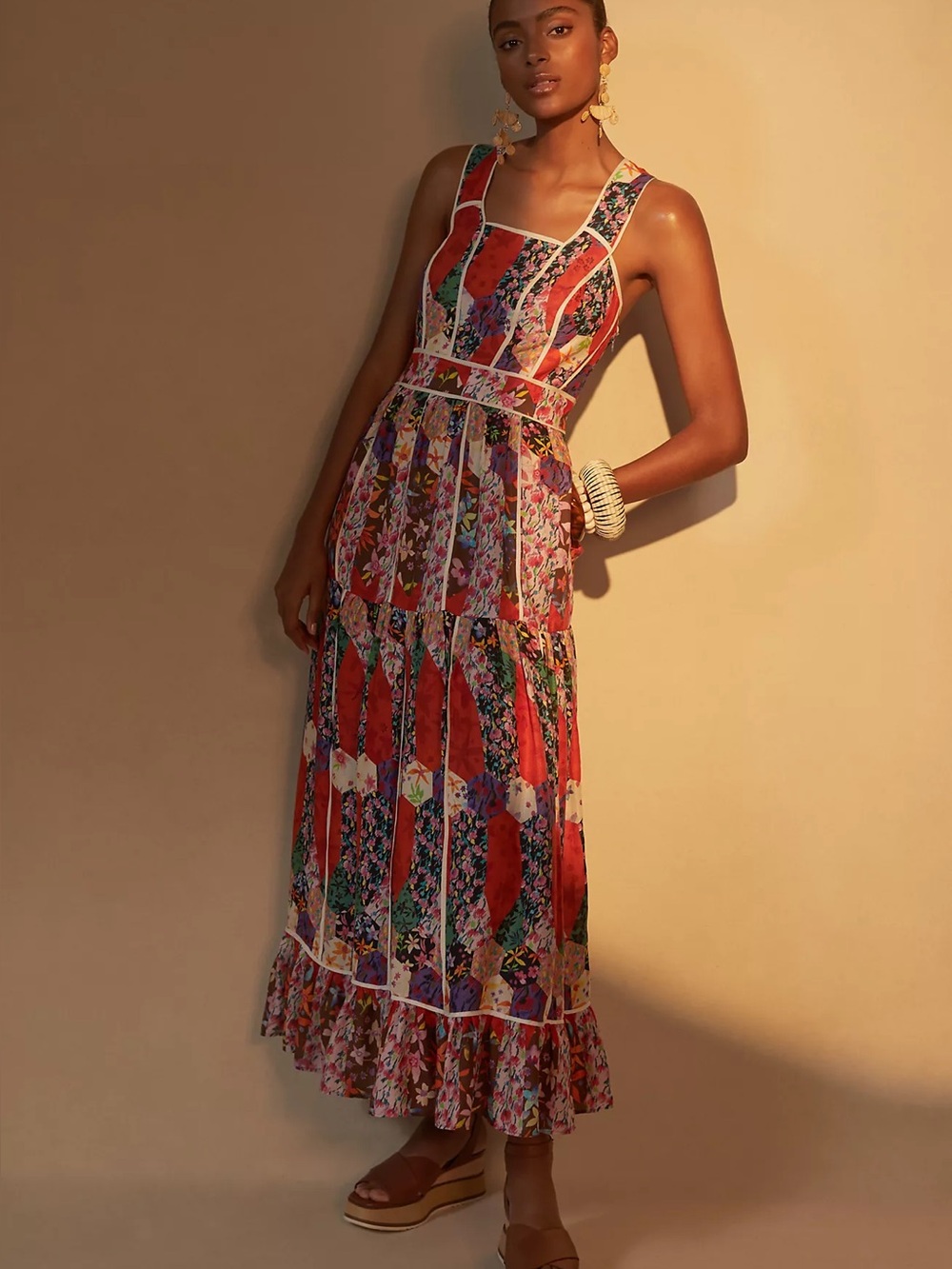 NWT Anthropologie Square Neck Maxi Dress Bhanuni by Jyoti Patchwork Floral
